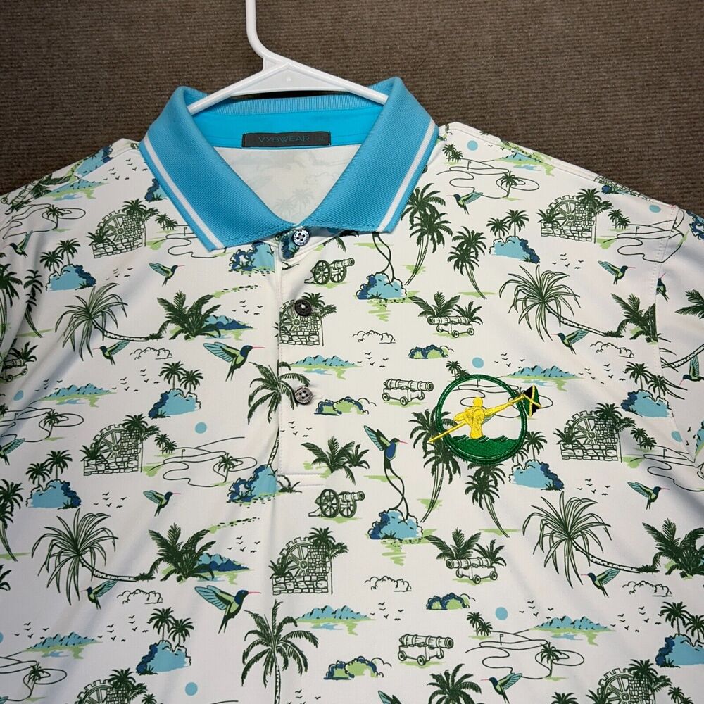 Vybwear Performance Polo Shirt Men's XL Jamaica Open 2024 Golf AOP Island Vybs